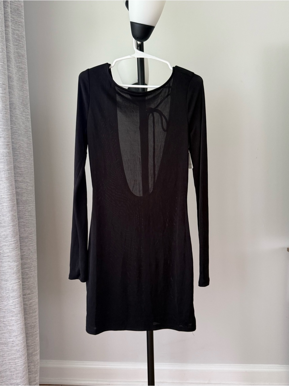Free People Intimately Black Open Back Mini Dress Long Sleeve Bodycon NWT